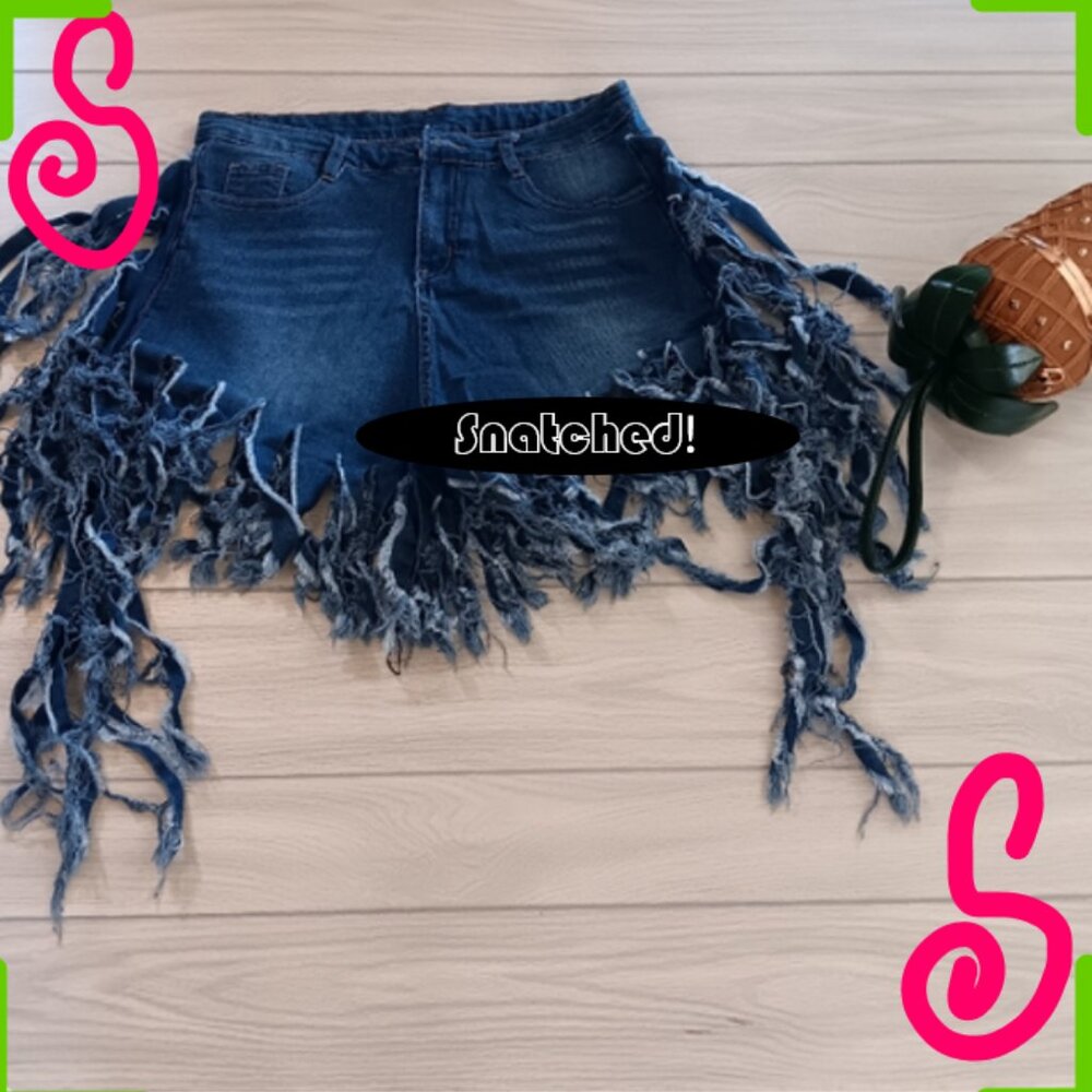 Women Fashion Casual Rothle Tassel Sanding Denim Shorts